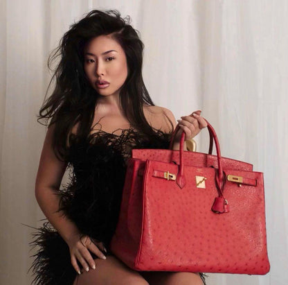 Hermes Birkin 40 Rouge Vif Ostrich with Gold Hardware - 1993, W Circle - image 4