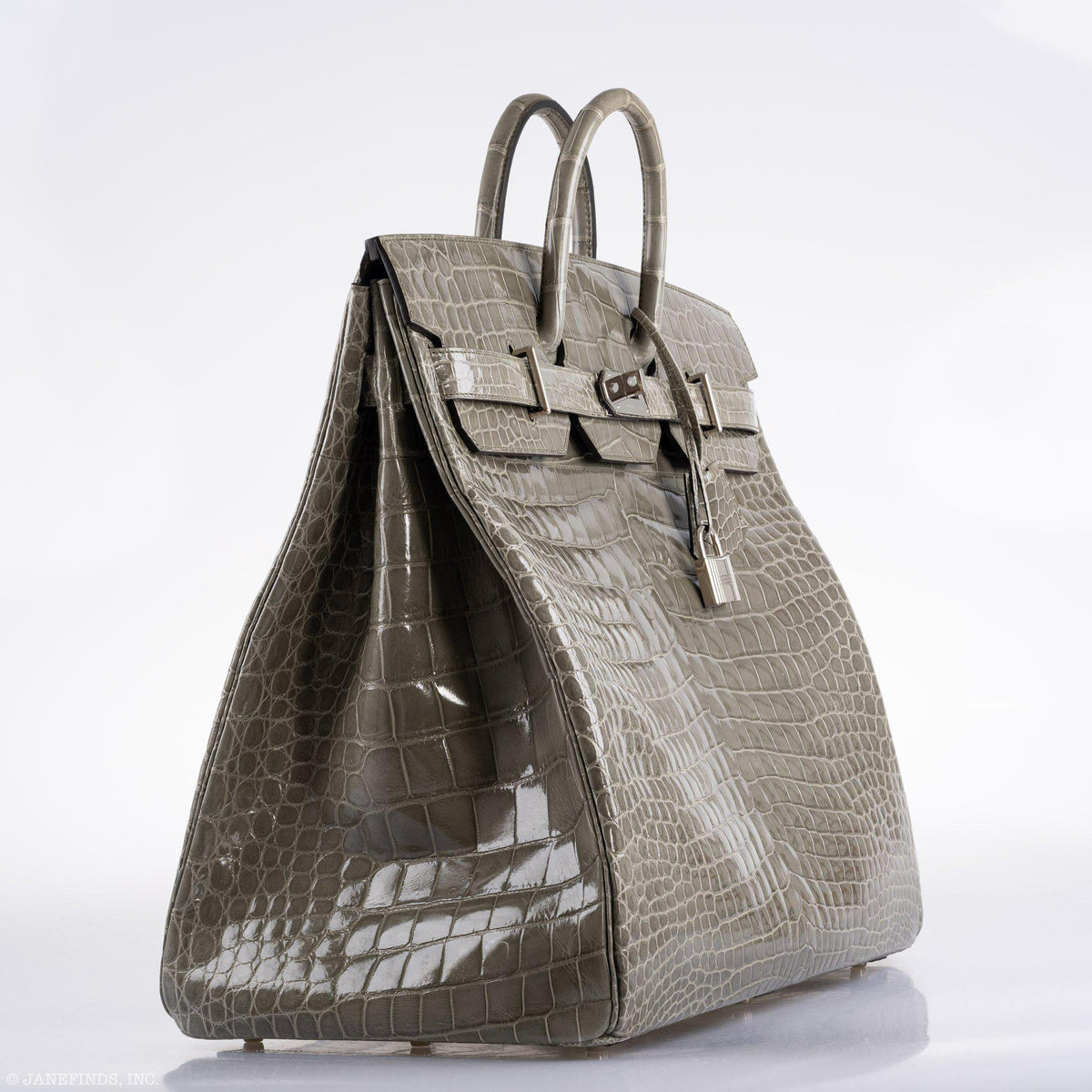 Hermes Birkin 50 HAC Gris Tourterelle Shiny Porosus Crocodile Palladium Hardware - image 3