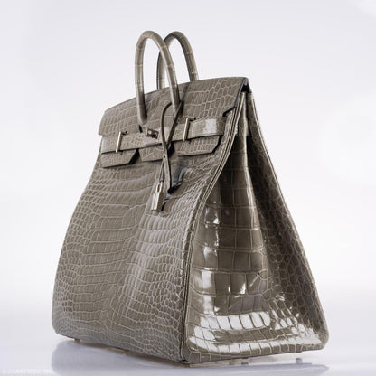 Hermes Birkin 50 HAC Gris Tourterelle Shiny Porosus Crocodile Palladium Hardware - image 4