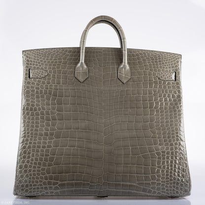 Hermes Birkin 50 HAC Gris Tourterelle Shiny Porosus Crocodile Palladium Hardware - image 5