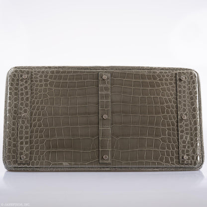 Hermes Birkin 50 HAC Gris Tourterelle Shiny Porosus Crocodile Palladium Hardware - image 6