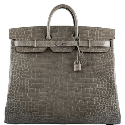 Hermes Birkin 50 HAC Gris Tourterelle Shiny Porosus Crocodile Palladium Hardware - image 1