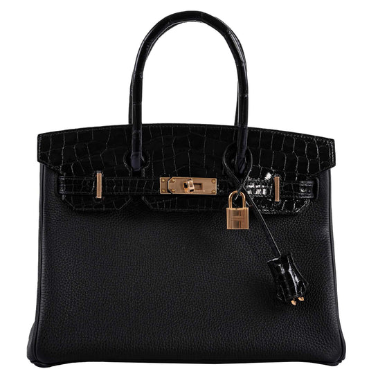 Hermes Birkin Touch 30 Black Novillo & Niloticus Crocodile Rose Gold Hardware - 2020, Y - image 1