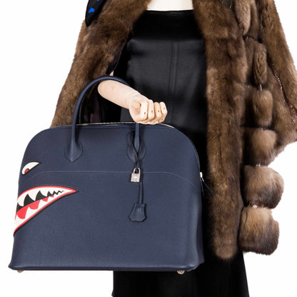 Hermes Bolide 40 Shark Indigo Blue Togo Unisex Bag Palladium Hardware - image 5