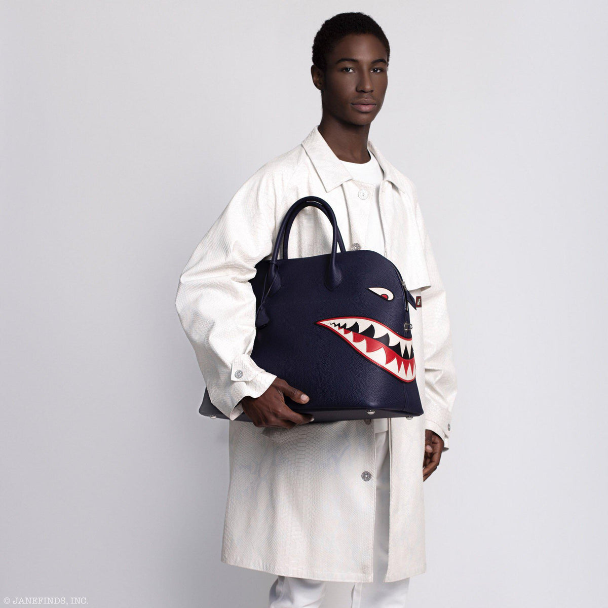 Hermes Bolide 40 Shark Indigo Blue Togo Unisex Bag Palladium Hardware - image 3