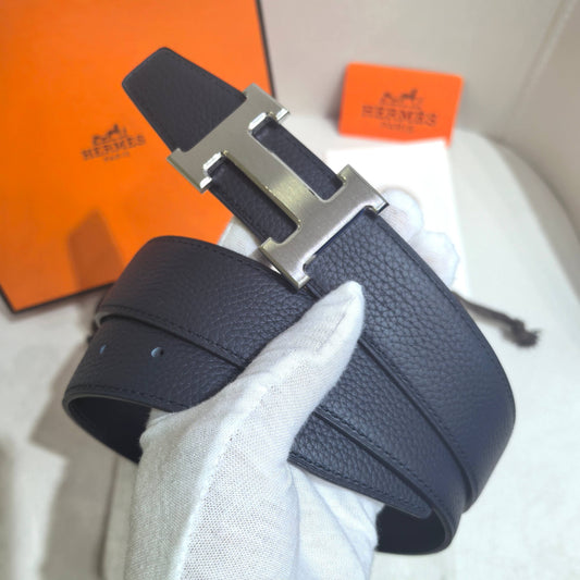 Hermès Constance Reversible H Belt 32mm - Marine Togo/Black Box - Brushed Silver - photo 1