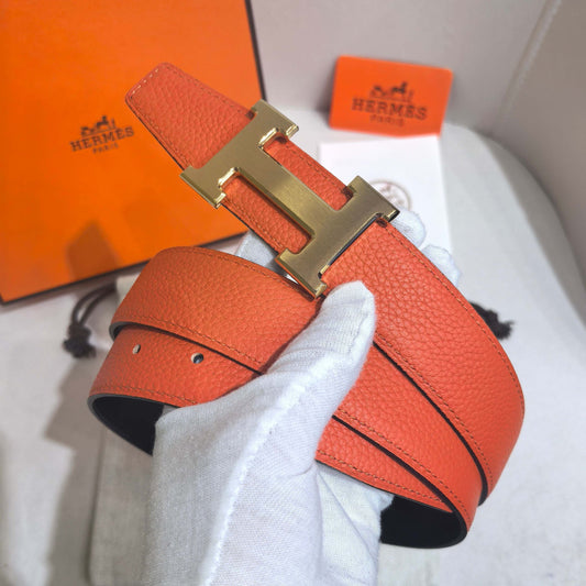 Hermès Constance Reversible H Belt 32mm - Orange Togo/Black Box with Brushed Gold Buckle - image 1