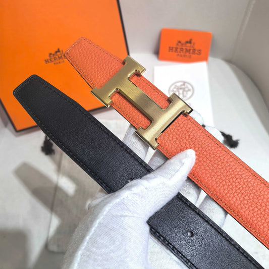 Hermès Constance Reversible H Belt 32mm - Orange Togo/Black Box with Brushed Gold Buckle - image 2