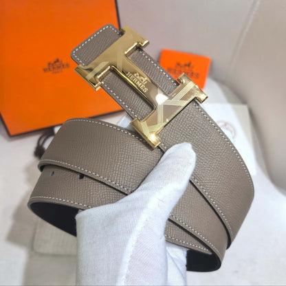 Hermès Étoupe Reversible Leather Strap 32 mm Belt - Gold Guilloché H Buckle - photo 5