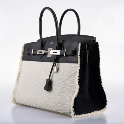 Hermès Fray Fray Birkin 35 Black Swift & Toile H with Palladium Hardware - 2021, Z - photo 4