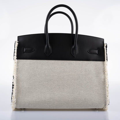 Hermès Fray Fray Birkin 35 Black Swift & Toile H with Palladium Hardware - 2021, Z - photo 5