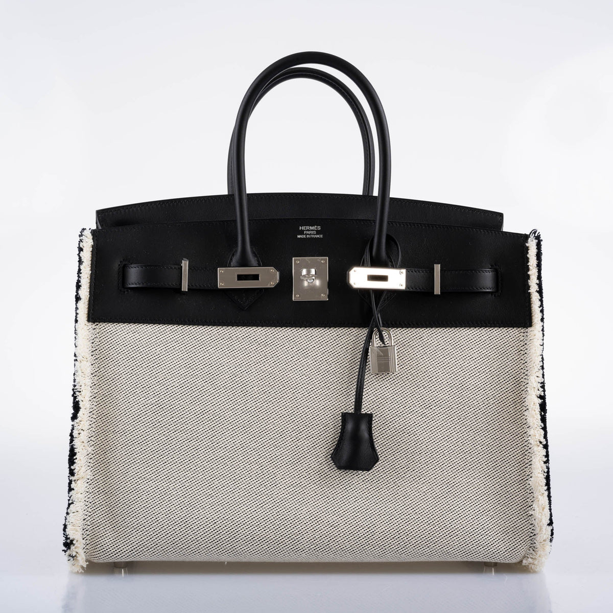 Hermès Fray Fray Birkin 35 Black Swift & Toile H with Palladium Hardware - 2021, Z - photo 7