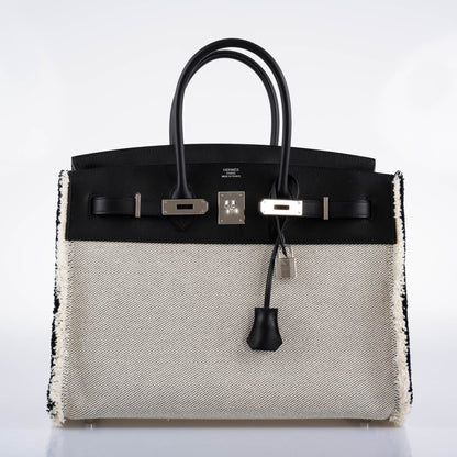 Hermès Fray Fray Birkin 35 Black Swift & Toile H with Palladium Hardware - 2021, Z - photo 7
