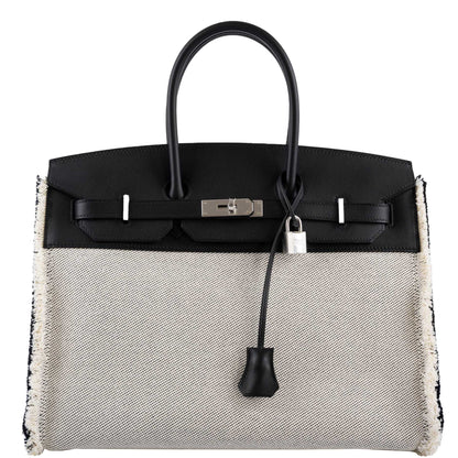 Hermès Fray Fray Birkin 35 Black Swift & Toile H with Palladium Hardware - 2021, Z - photo 1