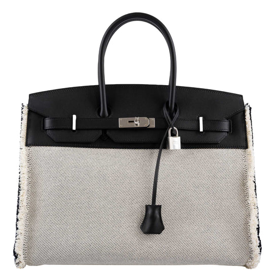 Hermès Fray Fray Birkin 35 Black Swift & Toile H with Palladium Hardware - 2021, Z - photo 1