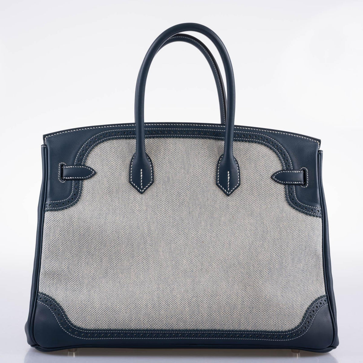 Hermès Ghillies Birkin 35 Blue de Prusse Swift & Toile with Palladium Hardware - 2014, R Square - photo 13