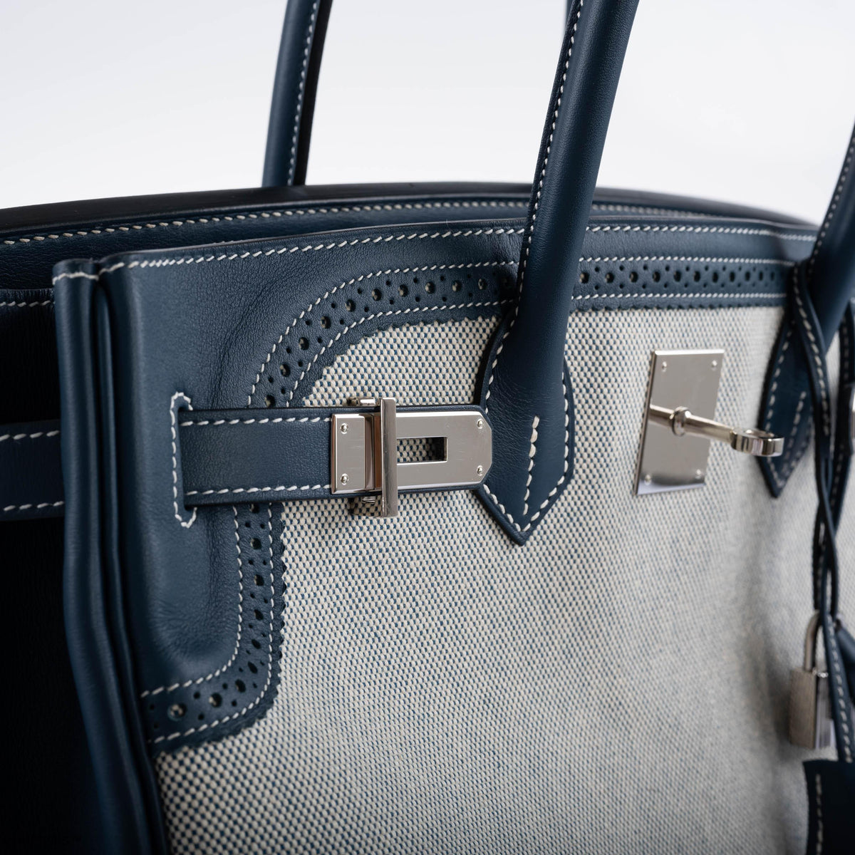 Hermès Ghillies Birkin 35 Blue de Prusse Swift & Toile with Palladium Hardware - 2014, R Square - photo 5