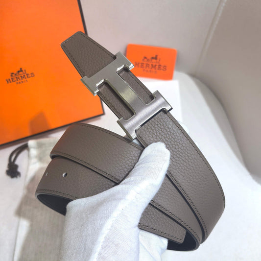 Hermès H Striée Belt Buckle & Reversible Leather Strap 32 mm - Silver Buckle - photo 1