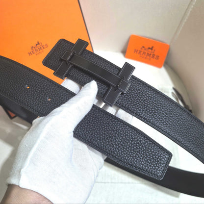 Hermès H au Carre Belt Buckle & Reversible Leather Strap 32 mm - All Black PVD - photo 4