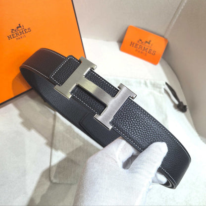 Hermès H au Carre Belt Buckle & Reversible Leather Strap 32 mm - Black with Brushed Silver - photo 2