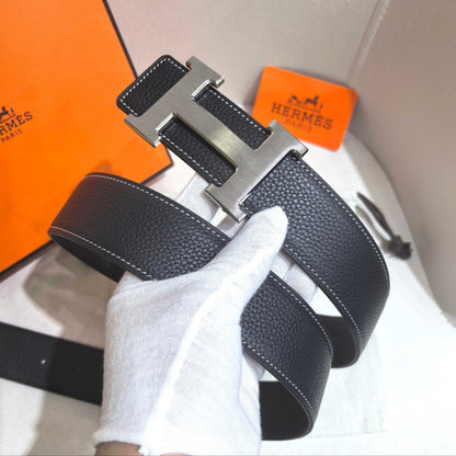 Hermès H au Carre Belt Buckle & Reversible Leather Strap 32 mm - Black with Brushed Silver - photo 3