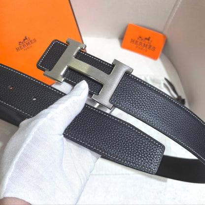 Hermès H au Carre Belt Buckle & Reversible Leather Strap 32 mm - Black with Brushed Silver - photo 4