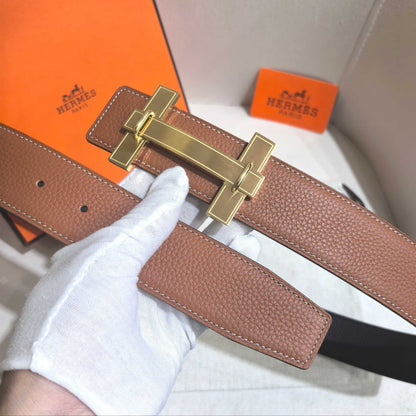 Hermès H au Carre Belt Buckle & Reversible Leather Strap 32 mm - Gold & Black - photo 4