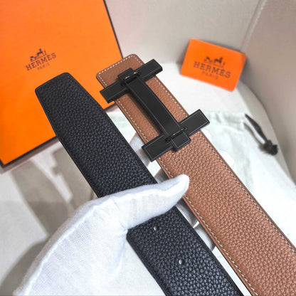 Hermès H au Carre Belt Buckle & Reversible Leather Strap 32 mm - PVD Matte Black Hardware - photo 1
