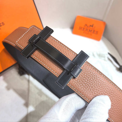 Hermès H au Carre Belt Buckle & Reversible Leather Strap 32 mm - PVD Matte Black Hardware - photo 2