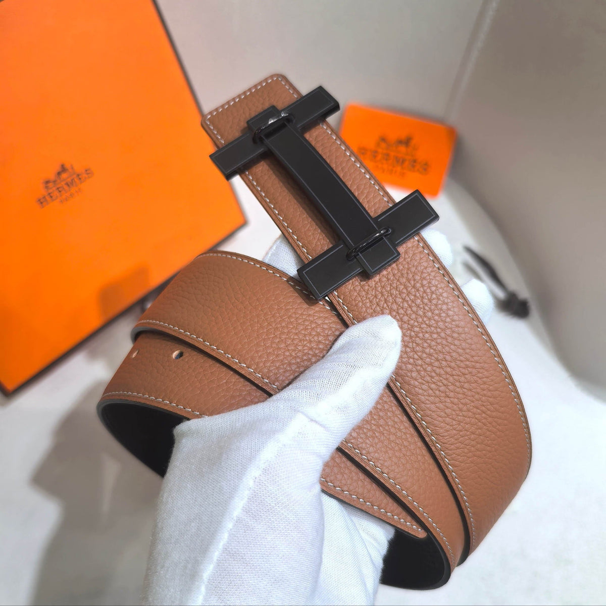 Hermès H au Carre Belt Buckle & Reversible Leather Strap 32 mm - PVD Matte Black Hardware - photo 6