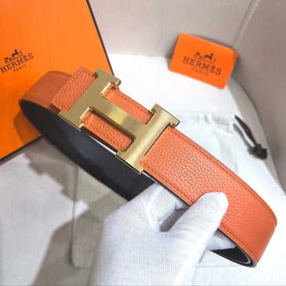 Hermès H au Carre Belt Buckle & Reversible Leather Strap 32 mm - Orange & Black - photo 4