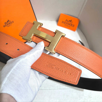 Hermès H au Carre Belt Buckle & Reversible Leather Strap 32 mm - Orange & Black - photo 5