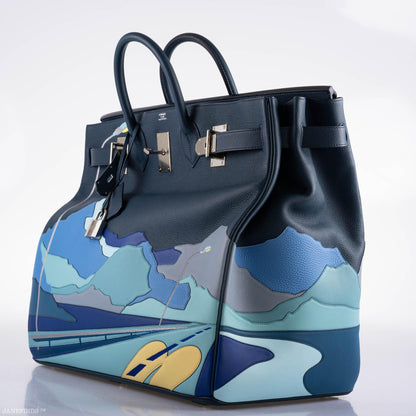 Hermès HAC Birkin 50 "Endless Road" Limited, Bleu de Prusse Togo Palladium Hardware - 2019, D - photo 9