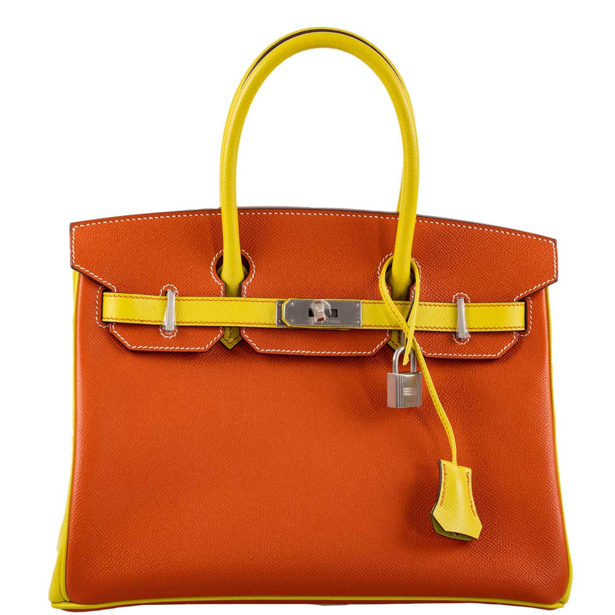 Hermès HSS Birkin 30 Feu & Lime Epsom with Brushed Palladium Hardware - 2013, Q Square - photo 1