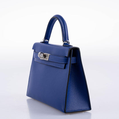 Hermes HSS Kelly 20 Mini II Sellier Blue Electric & Black Interior Epsom Palladium - 2021, Z - image 3