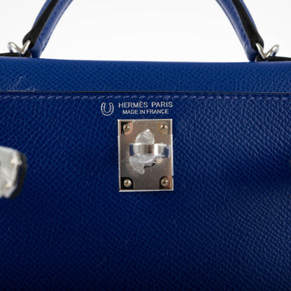 Hermes HSS Kelly 20 Mini II Sellier Blue Electric & Black Interior Epsom Palladium - 2021, Z - image 4