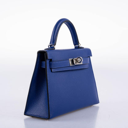 Hermes HSS Kelly 20 Mini II Sellier Blue Electric & Black Interior Epsom Palladium - 2021, Z - image 6