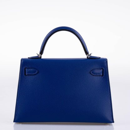 Hermes HSS Kelly 20 Mini II Sellier Blue Electric & Black Interior Epsom Palladium - 2021, Z - image 7