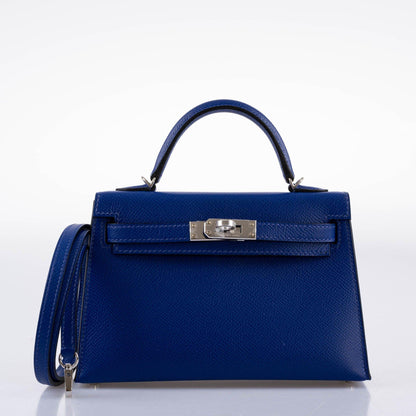 Hermes HSS Kelly 20 Mini II Sellier Blue Electric & Black Interior Epsom Palladium - 2021, Z - image 9