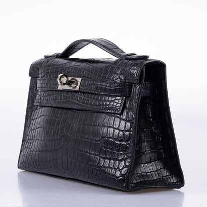 Hermes JPG Kelly Pochette Black Matte Niloticus Crocodile Palladium Hardware - Square L - image 6