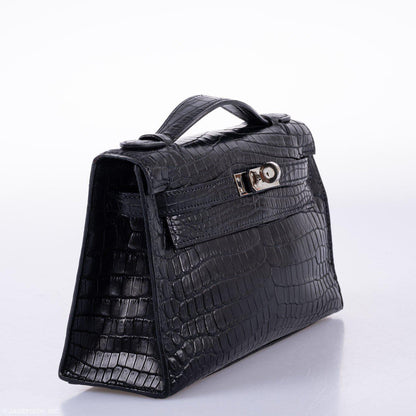 Hermes JPG Kelly Pochette Black Matte Niloticus Crocodile Palladium Hardware - Square L - image 7