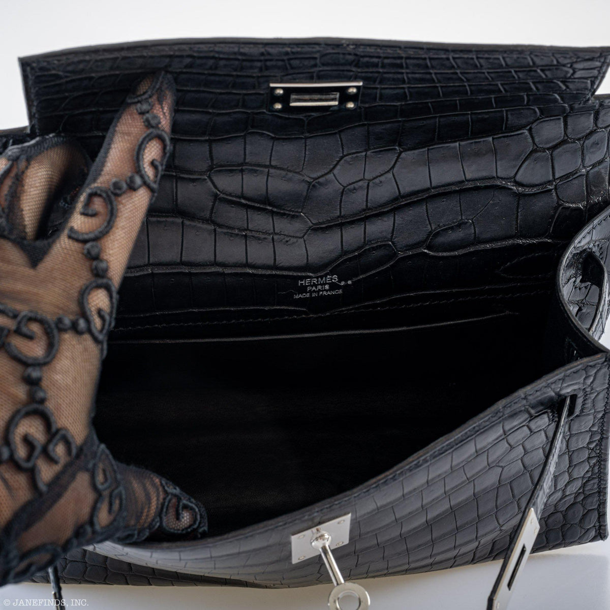 Hermes JPG Kelly Pochette Black Matte Niloticus Crocodile Palladium Hardware - Square L - image 8