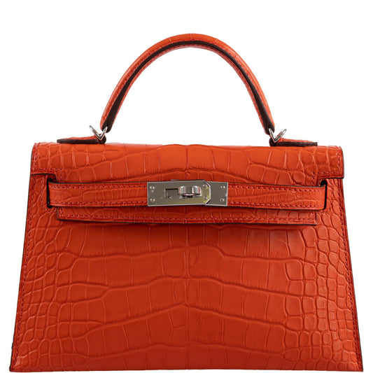 Hermès Kelly 20 Mini II Poppy Matte Alligator Palladium Hardware- 2021, Z - photo 1