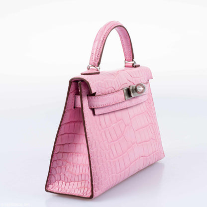 Hermes Kelly 20 Mini II Sellier 5P Bubblegum Matte Pink Alligator Palladium Hardware - 2020, Y - image 3