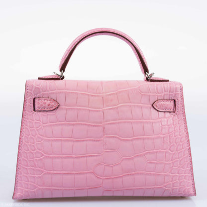 Hermes Kelly 20 Mini II Sellier 5P Bubblegum Matte Pink Alligator Palladium Hardware - 2020, Y - image 5