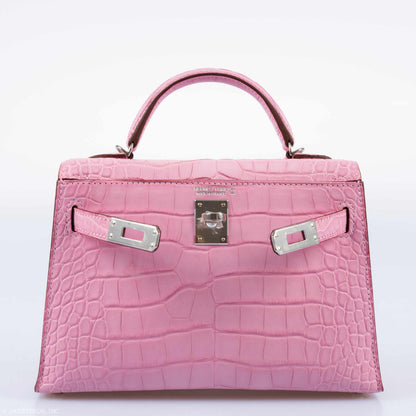 Hermes Kelly 20 Mini II Sellier 5P Bubblegum Matte Pink Alligator Palladium Hardware - 2020, Y - image 6