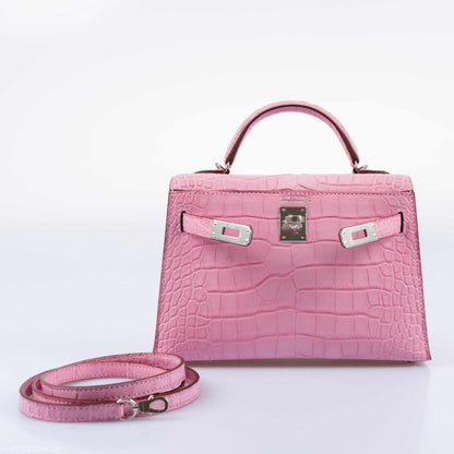 Hermes Kelly 20 Mini II Sellier 5P Bubblegum Matte Pink Alligator Palladium Hardware - 2020, Y - image 7
