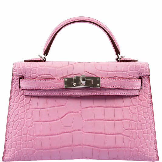 Hermes Kelly 20 Mini II Sellier 5P Bubblegum Matte Pink Alligator Palladium Hardware - 2020, Y - image 1