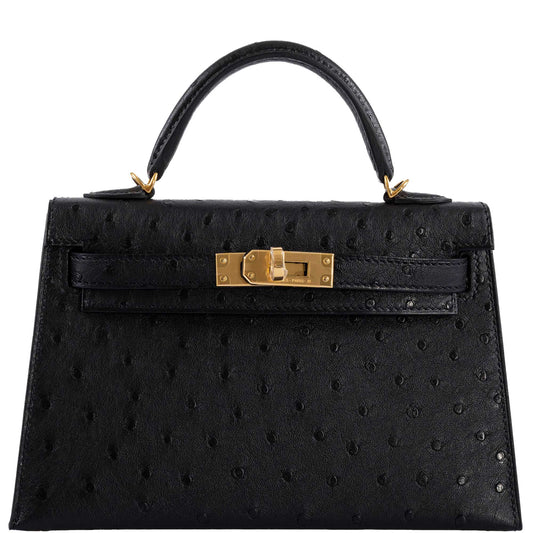 Hermès Kelly 20 Mini II Sellier Black Ostrich Gold Hardware - 2021, Z - photo 1