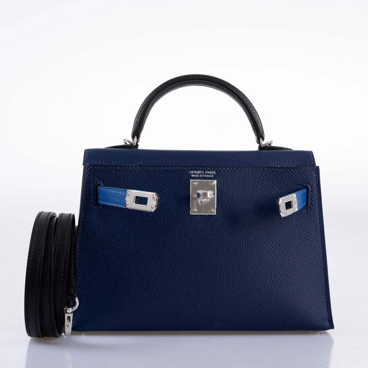 Hermes Kelly 20 Mini II Sellier Bleu Sapphire, Bleu France, Noire Epsom Palladium Hardware- 2021, Z - image 11